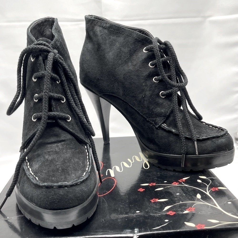 Envy Black Ankle Boots with Stiletto Heels lug soles